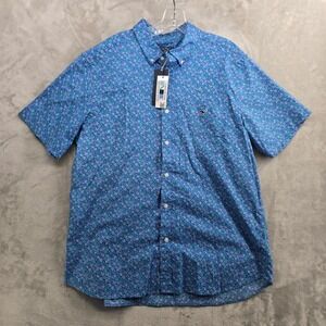 NWT Vineyard Vines Size Large Micro Roses Blue Kentucky Derby Button Down Shirt